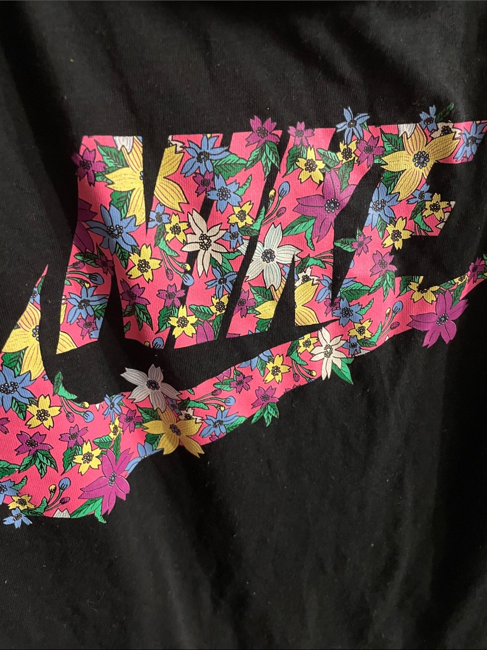 Nike Black Tee with Pink Floral Swoosh - Picture 3 of 5